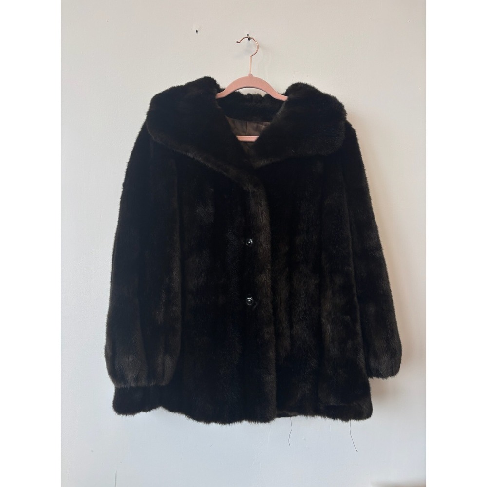 Vintage 70s 80s Sears Fashions Brown Button Fur Coat Mob Wife‎ Size 12